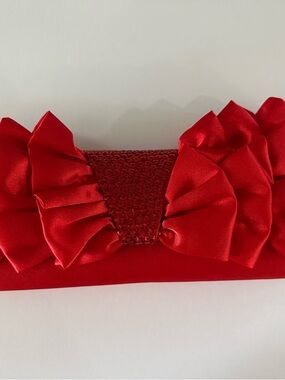 Jessica McClintock Red Satin Bow Clutch with Crystal Band
